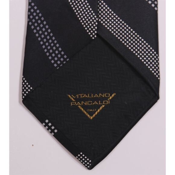 Vitaliano Pancaldi Italy Black Gray Striped Silk Handmade Necktie Italy - Picture 6 of 7